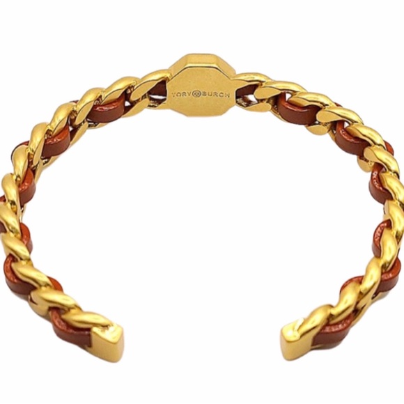 Lovely Tory Burch Brown and Gold Braided Cuff Bracelet - Picture 3 of 5